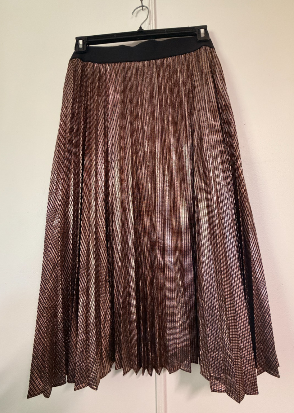Alfani Metallic Pleated Maxi Skirt 3X Plus Size Rose Gold Shimmer Accordion